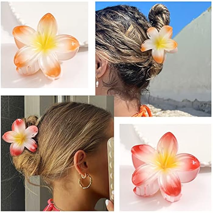 MiDoDo Hawaiian Flower Hair Clips for Women 4 Pack - Large Claw Clips for Thin and Thick Hair - Plumeria Beach Tropical Hair Accessories for Girls - Image 5